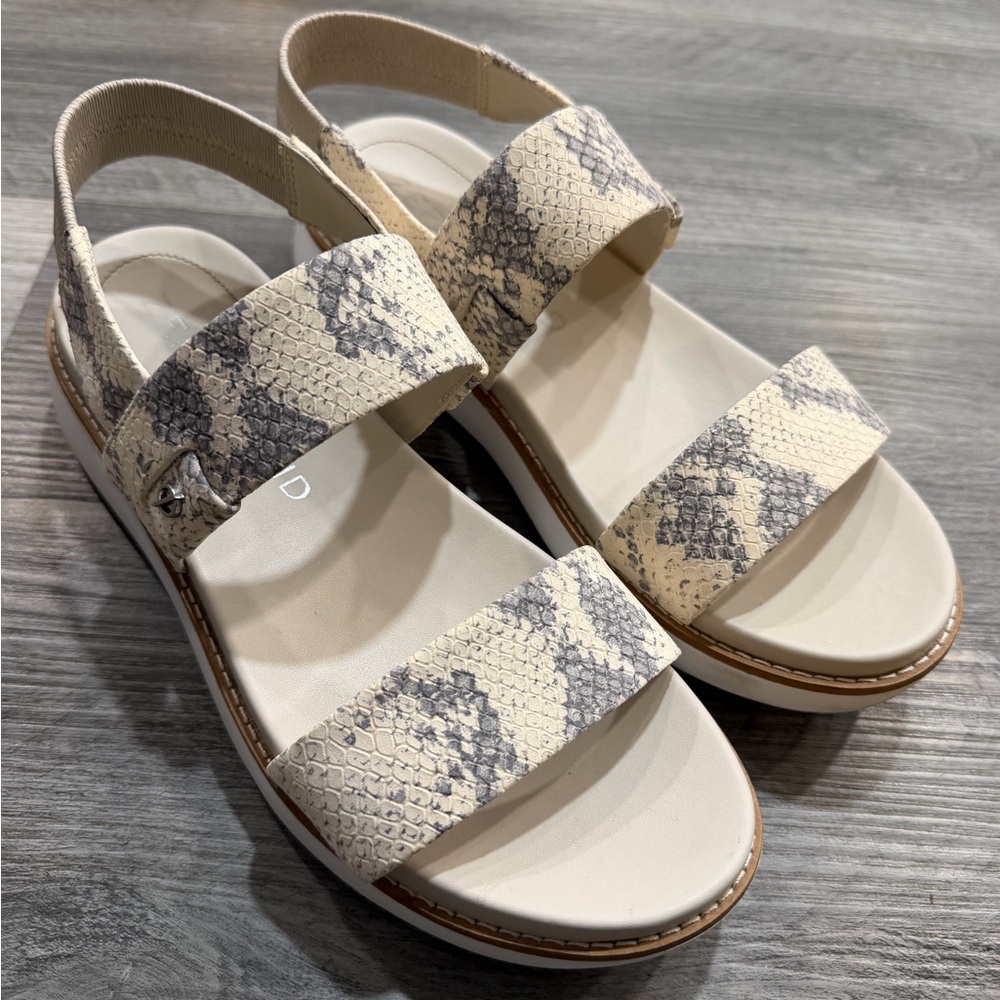 Cole Haan Zerogrand Double Band Cream and Gray Snake Print Sandals - Picture 3 of 14